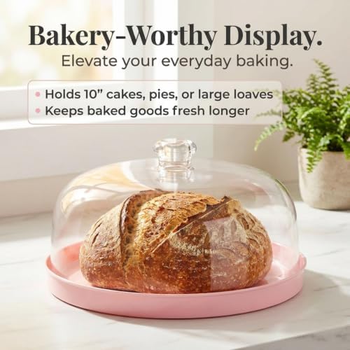 Pink Acrylic Cake Stand with Dome Cover, Metal Pie Tray, 11.5 in in Pink, alternate view 3