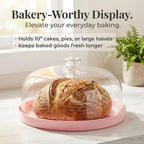 Pink Acrylic Cake Stand with Dome Cover, Metal Pie Tray, 11.5 in in Pink, alternate view 3
