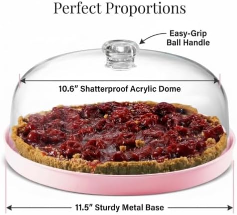 Pink Acrylic Cake Stand with Dome Cover, Metal Pie Tray, 11.5 in in Pink, alternate view 4