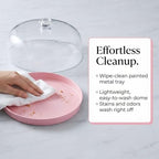 Pink Acrylic Cake Stand with Dome Cover, Metal Pie Tray, 11.5 in in Pink, alternate view 6