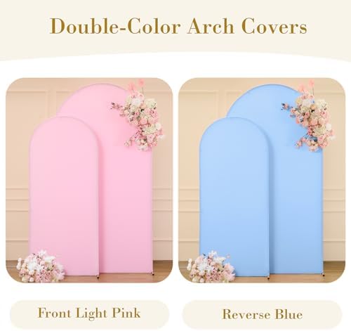 Pink and Blue Arch Cover 2 Set- 7.2 and 6ft Gender Reveal Arch Backdrop Cover Spandex Arch Stand Covers for Baby, alternate
