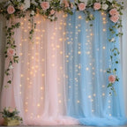 Pink and Blue Tulle Backdrop Curtain with Lights for Decor, 10x10FT in 10x10FT