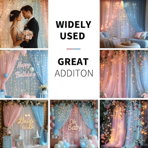 Pink and Blue Tulle Backdrop Curtain with Lights for Decor, 10x10FT in 10x10FT, alternate view 2