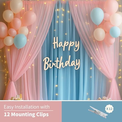 Pink and Blue Tulle Backdrop Curtain with Lights for Decor, 10x10FT in 10x10FT, alternate view 7