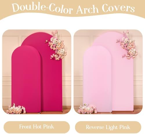 Pink and Hot Pink Arch Cover 2 Set - 7.2FT and 6FT Arch Backdrop Cover Spandex Fitted Wedding Arch Stand Covers, alternate