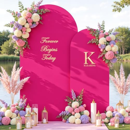 Pink and Hot Pink Arch Cover 2 Set - 7.2FT and 6FT Arch Backdrop Cover Spandex Fitted Wedding Arch Stand Covers, alternate