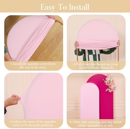 Pink and Hot Pink Arch Cover 2 Set - 7.2FT and 6FT Arch Backdrop Cover Spandex Fitted Wedding Arch Stand Covers, alternate