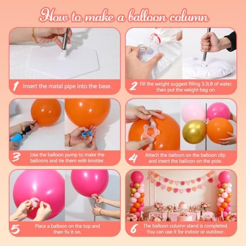 Pink and Orange Balloons Column Stand Kit 2 Sets Balloon Tower, alternate view 6