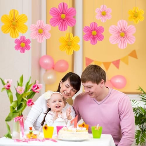 Pink and Yellow Party Decorations Paper Flowers Decorations for Wall, alternate view 2