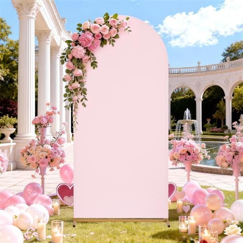 Pink Arch Backdrop Cover Spandex Fitted 5FT Pink Wedding Arch Covers in 2.2ftx5ft in Light Pink, alternate view 3