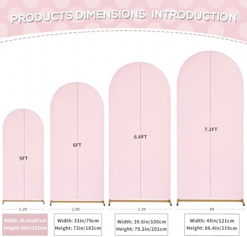 Pink Arch Backdrop Cover Spandex Fitted 5FT Pink Wedding Arch Covers in 2.2ftx5ft in Light Pink, alternate view 4