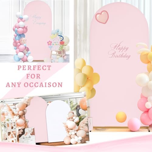 Pink Arch Backdrop Cover Spandex Fitted 5FT Pink Wedding Arch Covers in 2.2ftx5ft in Light Pink, alternate view 6