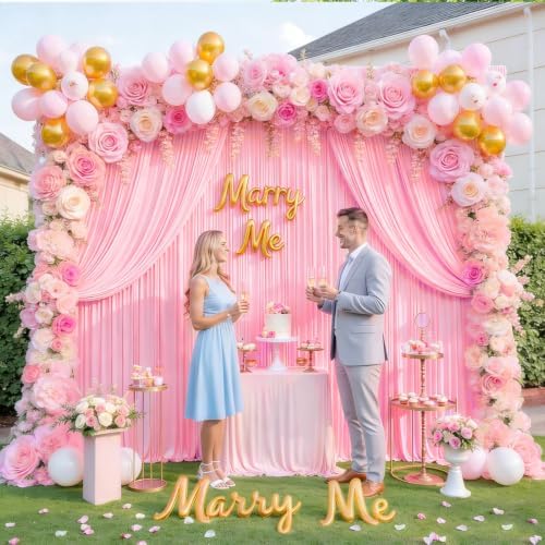 Pink Backdrop Curtain for Wedding Drapes for Backdrop 10x10ft in W5' x H10'(2 panels) in Pink, alternate view 2