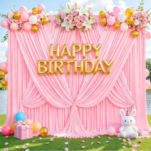 Pink Backdrop Curtain for Wedding Drapes for Backdrop 10x10ft in W5' x H10'(2 panels) in Pink, alternate view 4