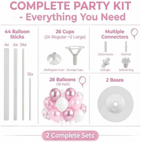 Pink Balloon Column Stand Kit with Base&Pole for Floor&Table Party Decor in 2 Count (Pack of 1) in Metallic, alternate view 2