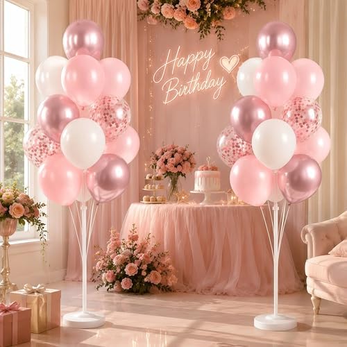Pink Balloon Column Stand Kit with Base&Pole for Floor&Table Party Decor in 2 Count (Pack of 1) in Metallic, alternate view 7