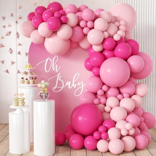Pink Balloon Garland Arch Kit, 155 Pcs Different Shades of Pink Balloons for Girls Women Princess Birthday