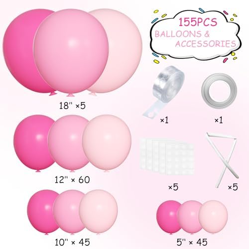 Pink Balloon Garland Arch Kit, 155 Pcs Different Shades of Pink Balloons for Girls Women Princess Birthday, alternate view 2