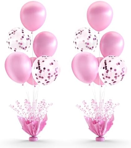 Pink Balloon Table Centerpiece Kit, 2 Sets Pink Balloon Stands for Tables with Metallic Star Centerpieces