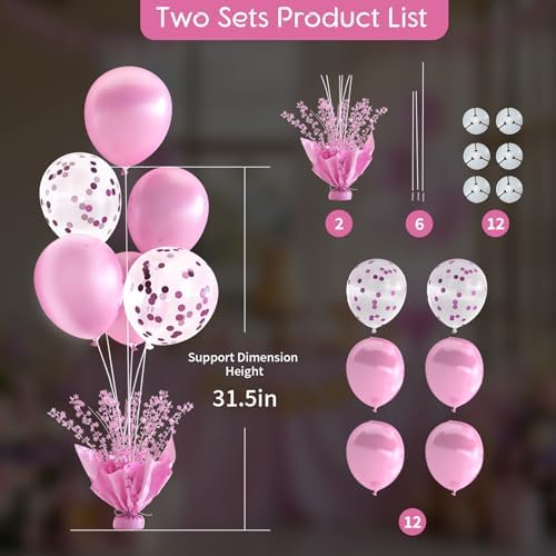 Pink Balloon Table Centerpiece Kit, 2 Sets Pink Balloon Stands for Tables with Metallic Star Centerpieces, alternate view 3