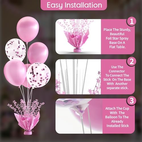 Pink Balloon Table Centerpiece Kit, 2 Sets Pink Balloon Stands for Tables with Metallic Star Centerpieces, alternate view 5