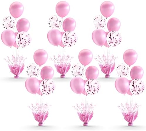 Pink Balloon Table Centerpiece Kit, 6 Sets Pink Balloon Stands for Tables with Metallic Star Centerpieces
