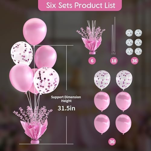 Pink Balloon Table Centerpiece Kit, 6 Sets Pink Balloon Stands for Tables with Metallic Star Centerpieces, alternate view 3