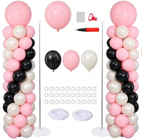 Pink Black Balloon Column Stand Set of 2 with Balloons