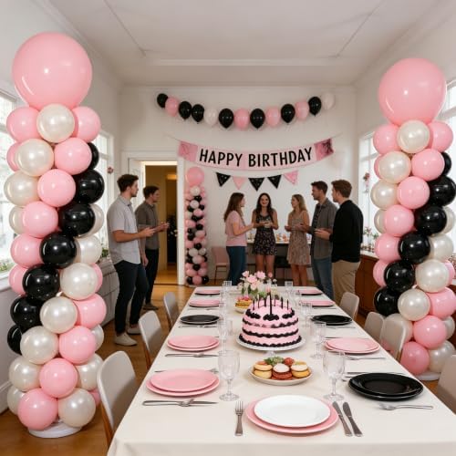 Pink Black Balloon Column Stand Set of 2 with Balloons, alternate view 2