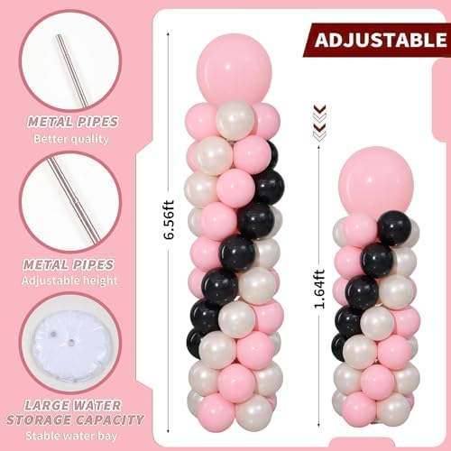 Pink Black Balloon Column Stand Set of 2 with Balloons, alternate view 3