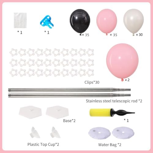 Pink Black Balloon Column Stand Set of 2 with Balloons, alternate view 4