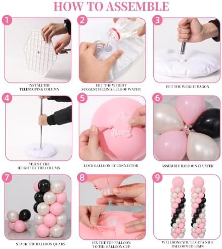 Pink Black Balloon Column Stand Set of 2 with Balloons, alternate view 5