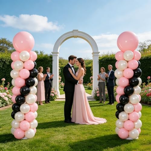 Pink Black Balloon Column Stand Set of 2 with Balloons, alternate view 6
