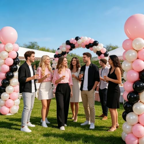 Pink Black Balloon Column Stand Set of 2 with Balloons, alternate view 7