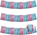 Pink Blue Fringe Garland Banner 30ft Wall Tinsel Foil Streamers in Pink Light Blue