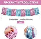 Pink Blue Fringe Garland Banner 30ft Wall Tinsel Foil Streamers in Pink Light Blue, alternate view 2