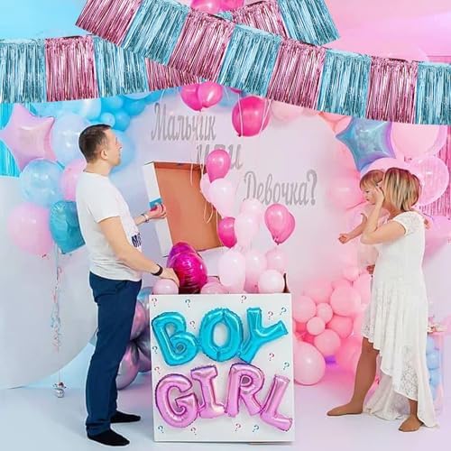 Pink Blue Fringe Garland Banner 30ft Wall Tinsel Foil Streamers in Pink Light Blue, alternate view 5