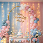 Pink Blue Sheer Tulle Backdrop Curtains with Lights String for Gender Reveal Baby Shower Decorations for Boy or, alternate