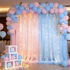 Pink&Blue Tulle Backdrop Curtains with Lights String for Party in Pink &Blue