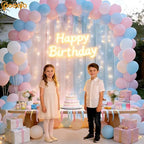 Pink&Blue Tulle Backdrop Curtains with Lights String for Party in Pink &Blue, alternate view 6