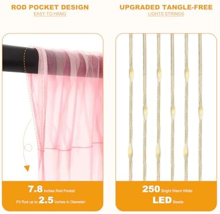 Pink Blue Tulle Backdrop with Fairy Lights for Parites Wrinkle-Free Sheer Curtain Drapes Photo Back Drop for, alternate view