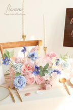 Pink Blush Blue Artificial Flowers Fake Roses Peonies and Greenery Combo Box Set for DIY Wedding Bouquets Bridal, alternate