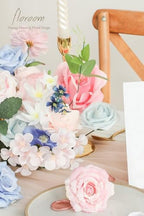 Pink Blush Blue Artificial Flowers Fake Roses Peonies and Greenery Combo Box Set for DIY Wedding Bouquets Bridal, alternate