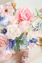 Pink Blush Blue Artificial Flowers Fake Roses Peonies and Greenery Combo Box Set for DIY Wedding Bouquets Bridal, alternate