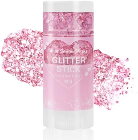 Pink Body Glitter Stick, Face Hair Glitter Makeup, Sparkling Mermaid Sequins Chunky Glitter Face Paint, Singer