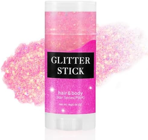 Pink Body Glitter Stick, Singer Concert Outfit Face Glitter Makeup, Festival Rave Pride Accessories, Hair