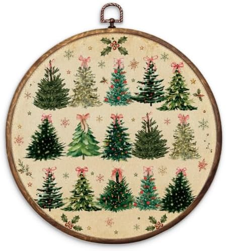 Pink Bow Christmas Tree Round Framed Wall Art 10"x10"