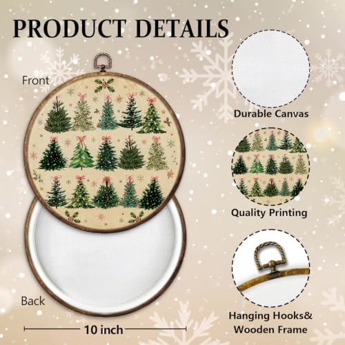 Pink Bow Christmas Tree Round Framed Wall Art 10"x10", alternate view 2