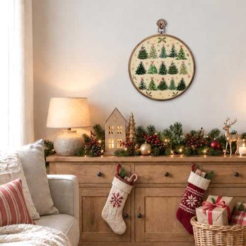 Pink Bow Christmas Tree Round Framed Wall Art 10"x10", alternate view 3