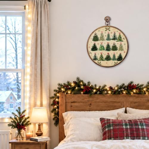 Pink Bow Christmas Tree Round Framed Wall Art 10"x10", alternate view 4